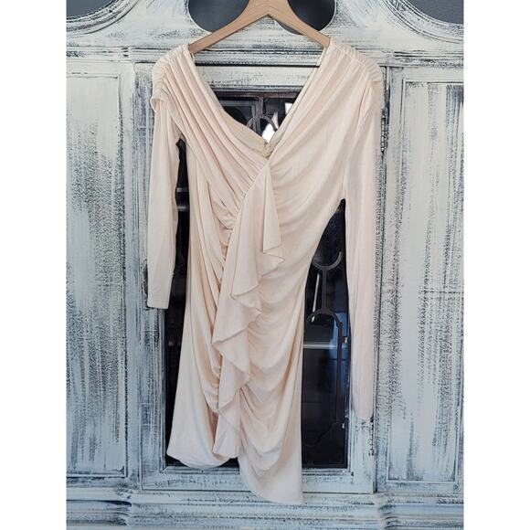 MISHA Long-Sleeve Ruffle-Front Slim Mini Dress-New Medium - Picture 5 of 5